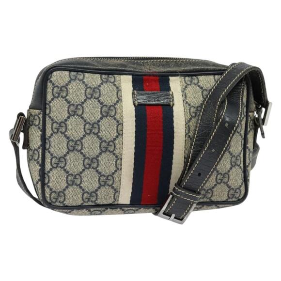 GUCCI GG Supreme Sherry Line Shoulder Bag Pvc Navy Silver Red - Picture 1 of 16